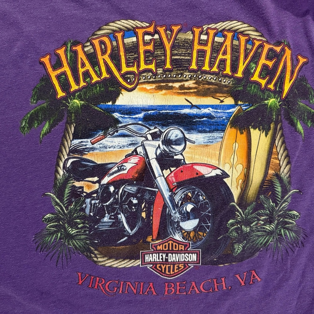 Harley Davidson Purple Graphic Tee Virginia Beach Y2K Motorcycle Biker Shirt - Picture 7 of 9